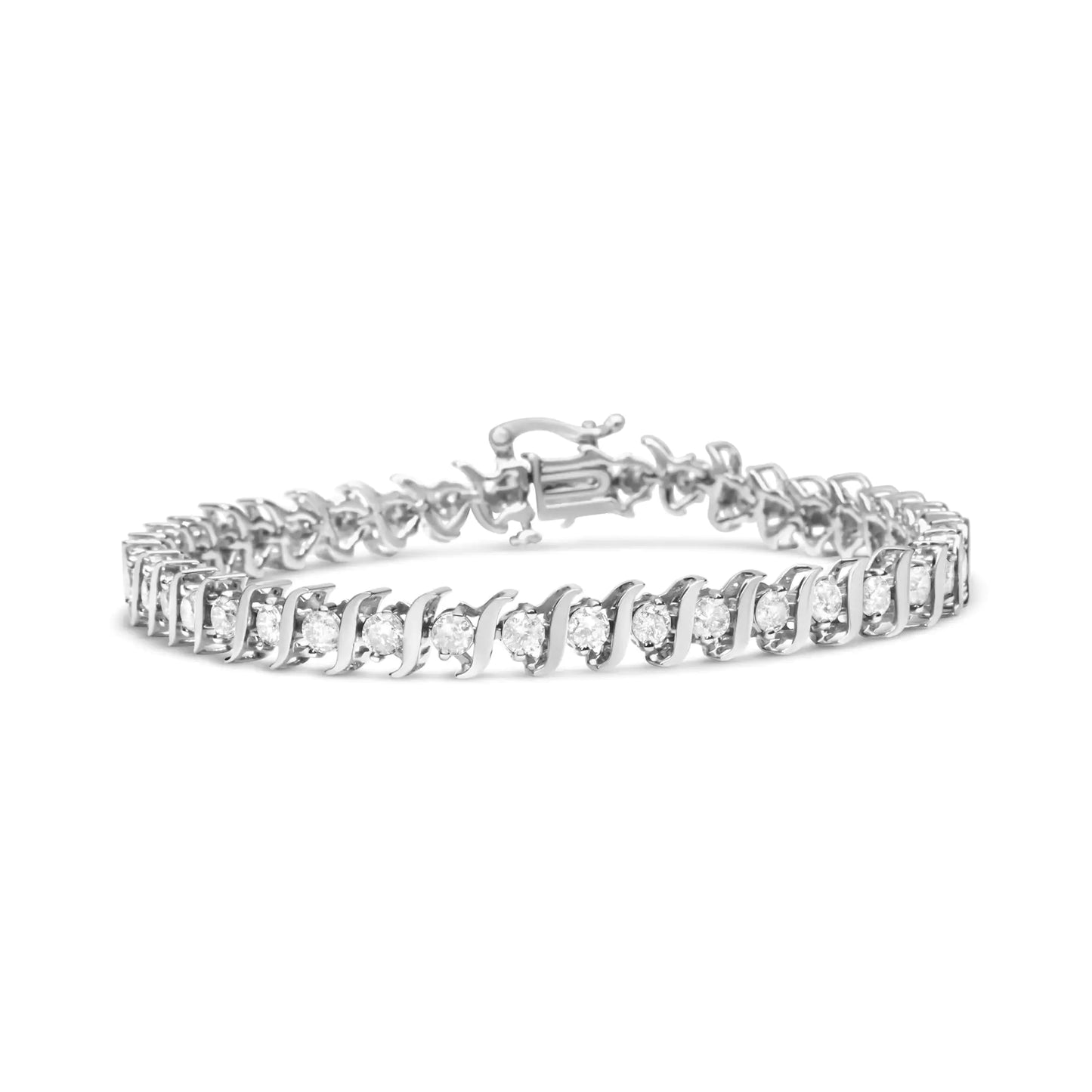 .925 Sterling Silver 4.00 Cttw Round-Cut Diamond "S"-Link Tennis Bracelet (I-J Color, I3 Clarity) - Size 7"