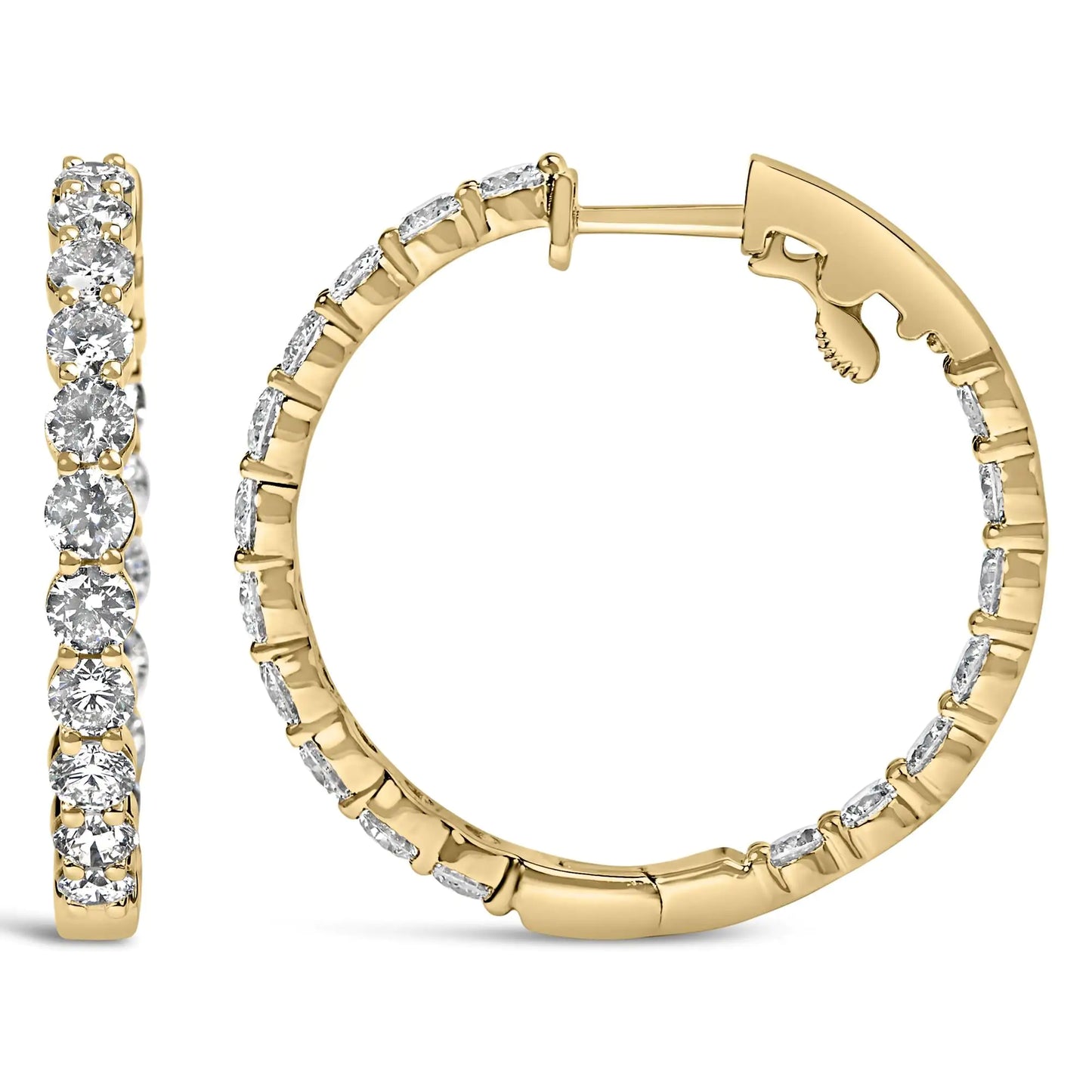 14K Gold Shared Prong Set Diamond Inside Out Hoop Earrings (G-H Color, SI2-I1 Clarity)