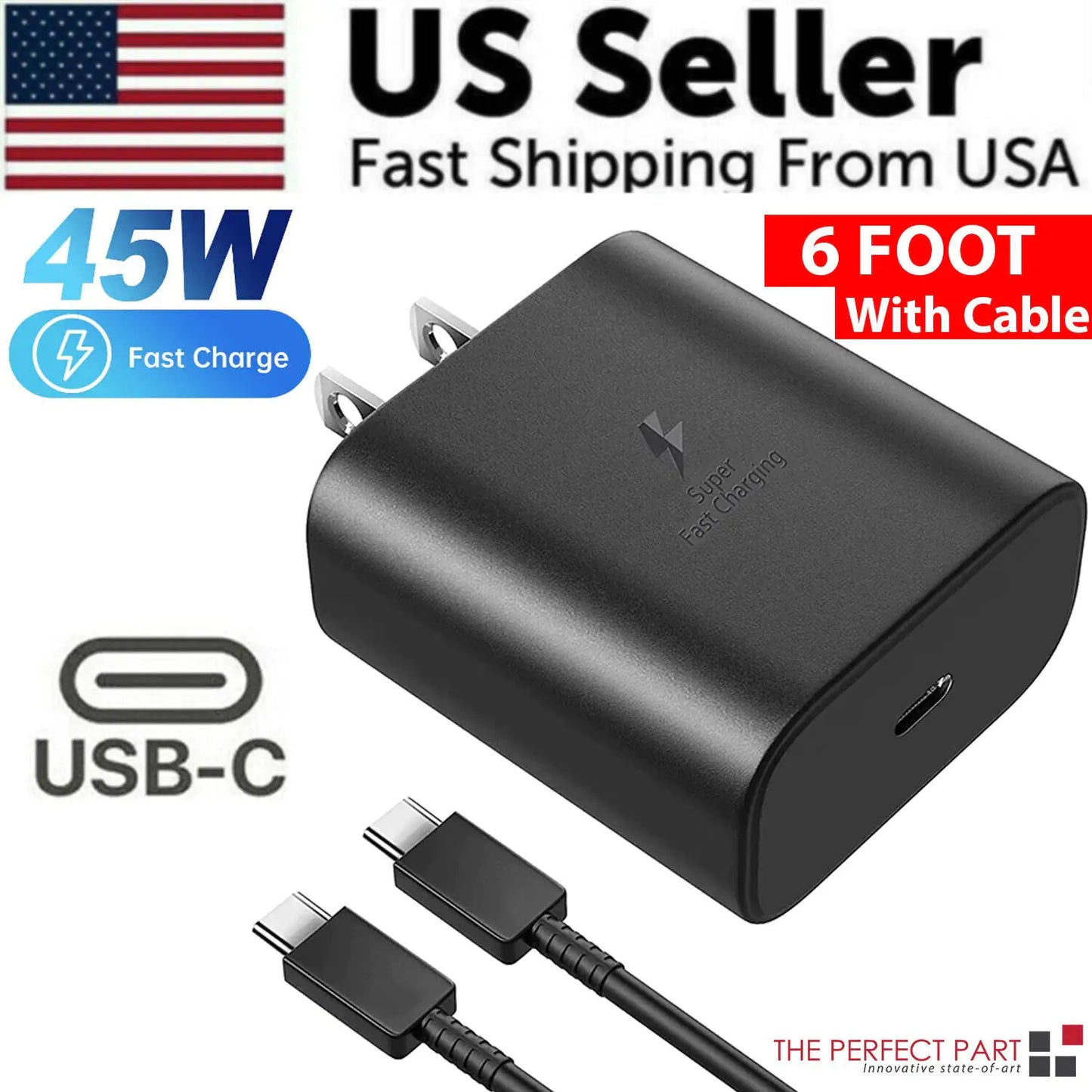 45W USB-C Super Fast Wall Charger + 6FT Cable For Samsung Galaxy S20 S21 S22 S23