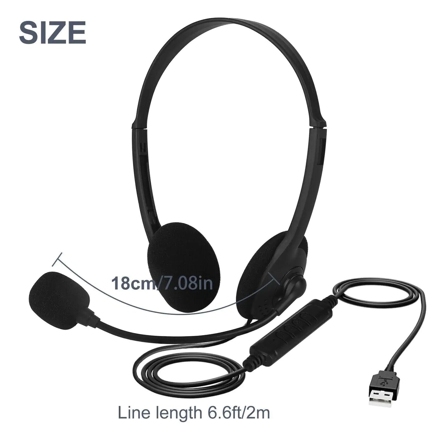 USB Headset Headphone With Microphone Noise Cancelling For PC Computer Call Chat