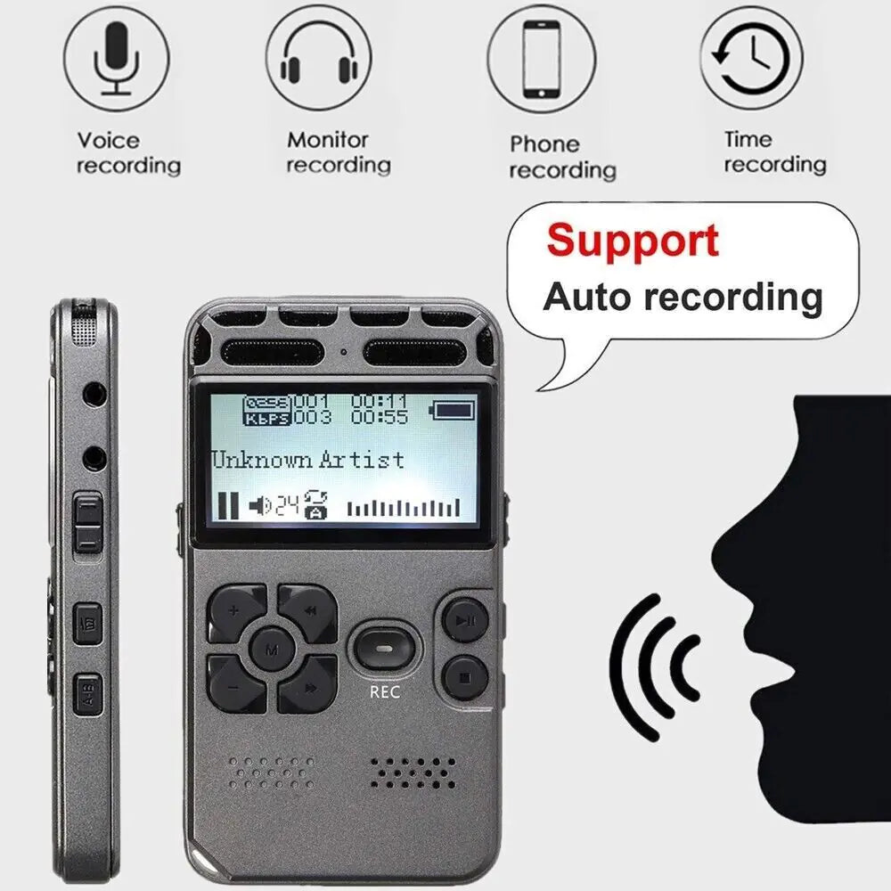 64GB Rechargeable LCD Digital Audio Sound Voice Recorder Dictaphone MP3 Player