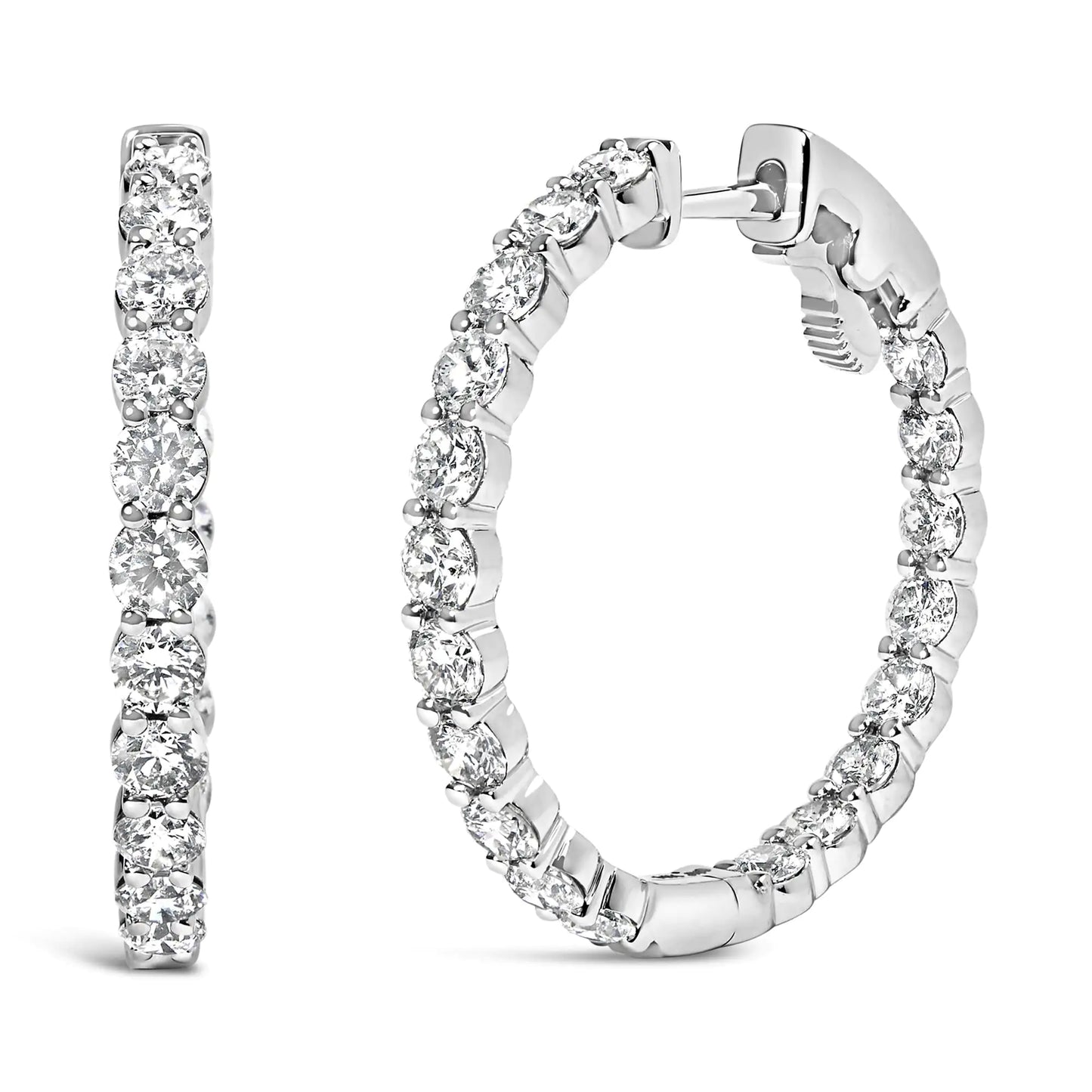 14K Gold Shared Prong Set Diamond Inside Out Hoop Earrings (G-H Color, SI2-I1 Clarity)