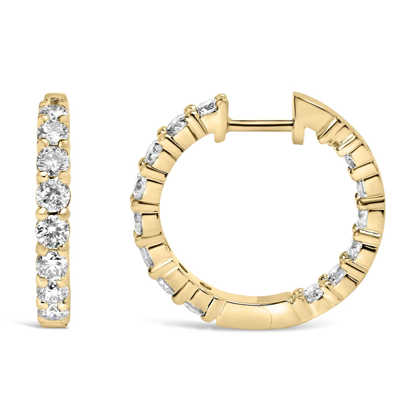 14K Gold Shared Prong Set Diamond Inside Out Hoop Earrings (G-H Color, SI2-I1 Clarity)