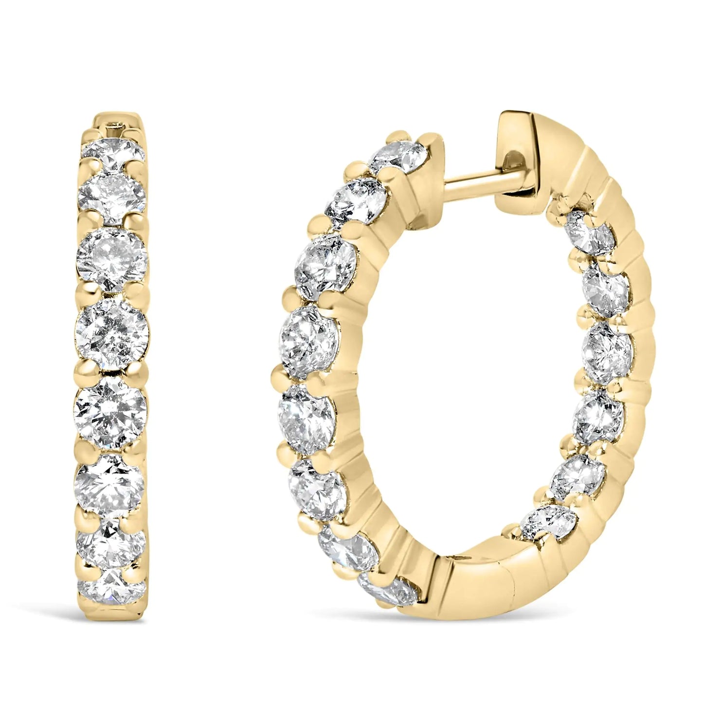 14K Gold Shared Prong Set Diamond Inside Out Hoop Earrings (G-H Color, SI2-I1 Clarity)