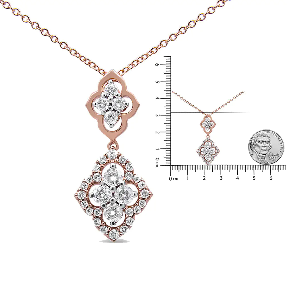 14K Rose Gold 3/4 Cttw Round Diamond Double Quatrefoil Pendant 18" Necklace (H-I Color, I1-I2 Clarity)