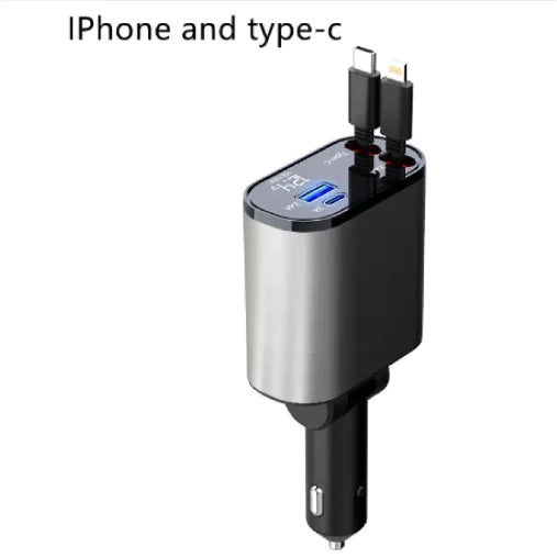 Metal Car Charger 100W Super Fast Charging Car Cigarette Lighter USB-C Adapter