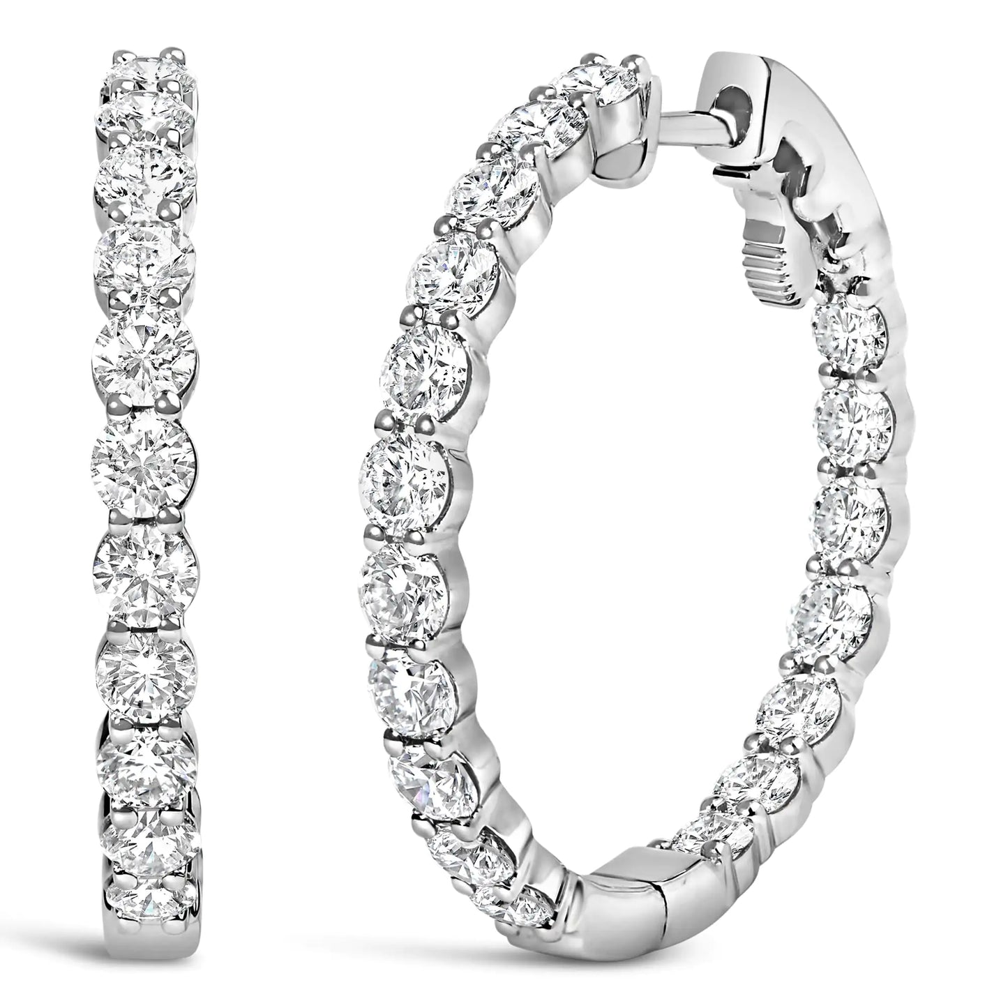 14K Gold Shared Prong Set Diamond Inside Out Hoop Earrings (G-H Color, SI2-I1 Clarity)