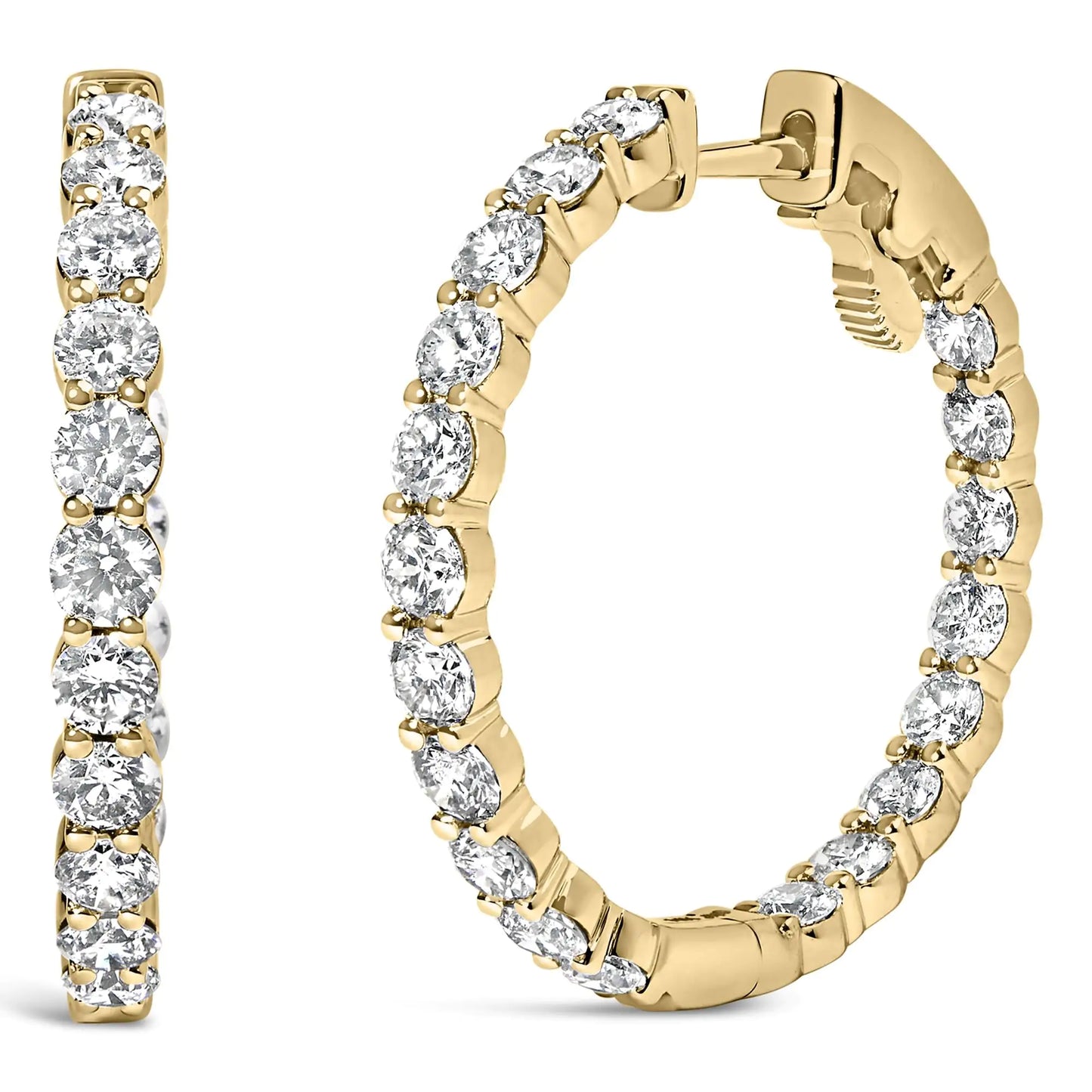 14K Gold Shared Prong Set Diamond Inside Out Hoop Earrings (G-H Color, SI2-I1 Clarity)