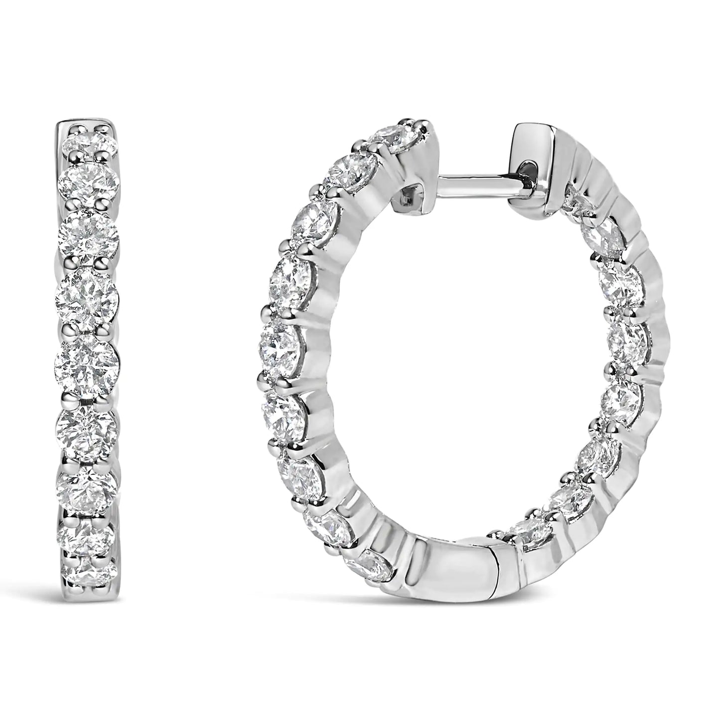 14K Gold Shared Prong Set Diamond Inside Out Hoop Earrings (G-H Color, SI2-I1 Clarity)