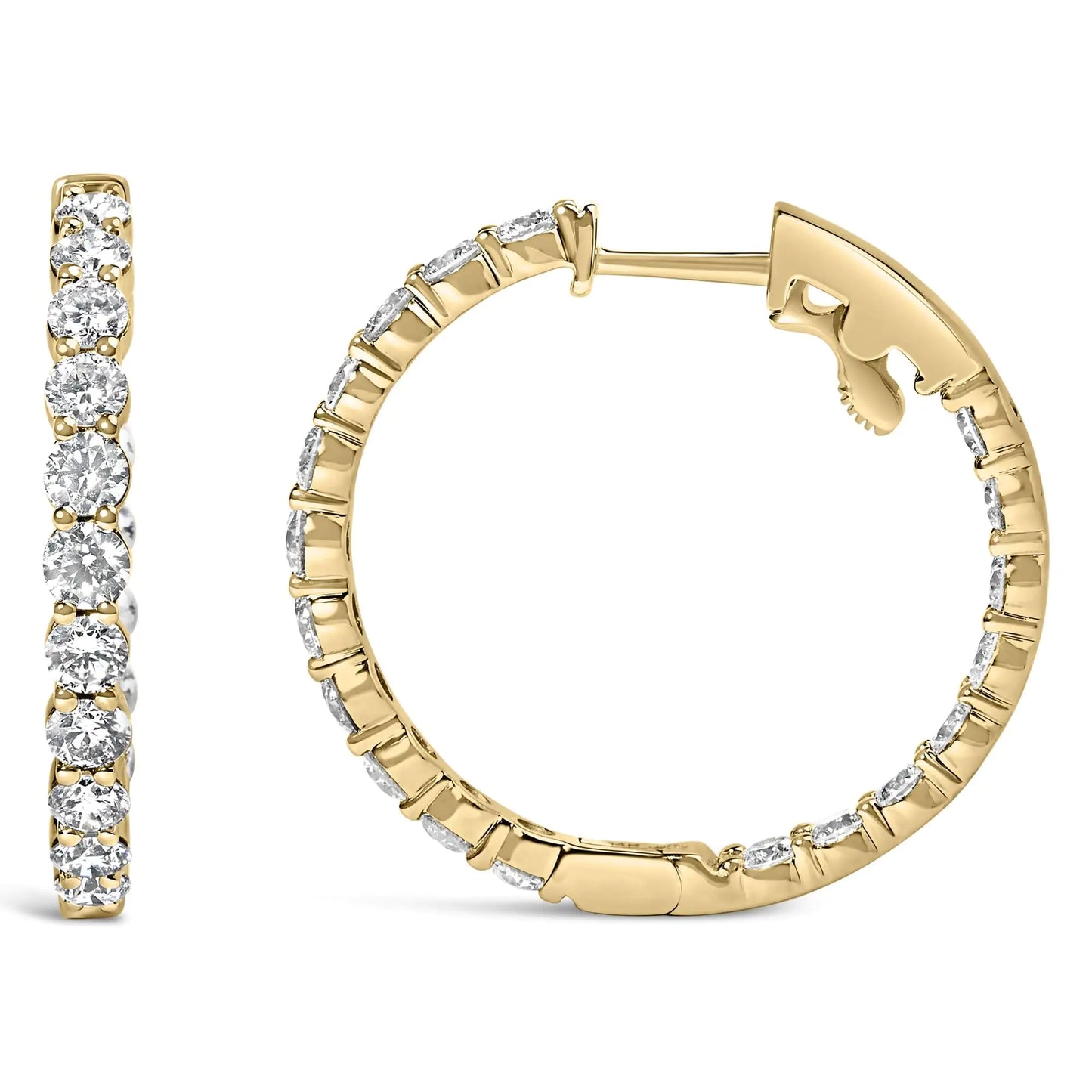 14K Gold Shared Prong Set Diamond Inside Out Hoop Earrings (G-H Color, SI2-I1 Clarity)