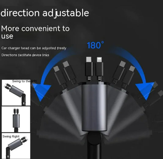 100W Metal Car Charger with Fast Charging USB Type-C And Lightning Ports