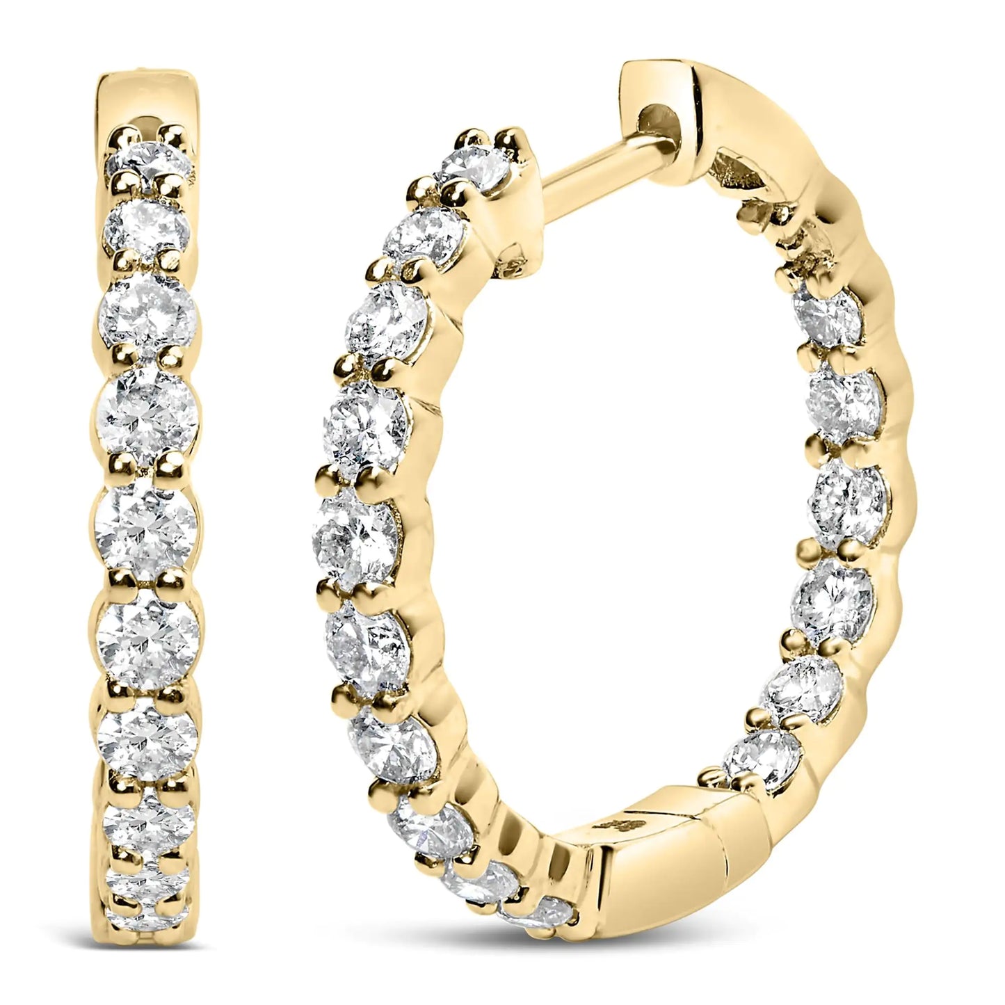 14K Gold Shared Prong Set Diamond Inside Out Hoop Earrings (G-H Color, SI2-I1 Clarity)