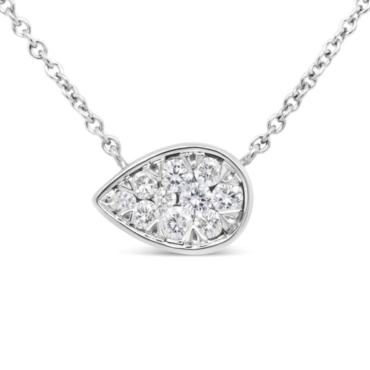 14K White Gold 1/4 Cttw Round Diamond Composite Teardrop Shape 18" Pendant Necklace - (G-H Color, SI2-I1 Clarity)