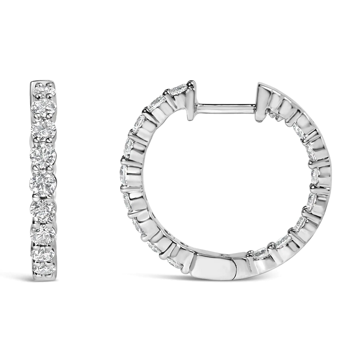 14K Gold Shared Prong Set Diamond Inside Out Hoop Earrings (G-H Color, SI2-I1 Clarity)