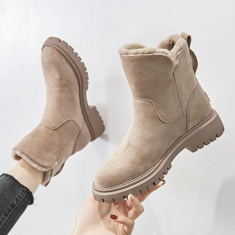 Warm Cotton Leather And Fur Integrated Winter Women's Boots