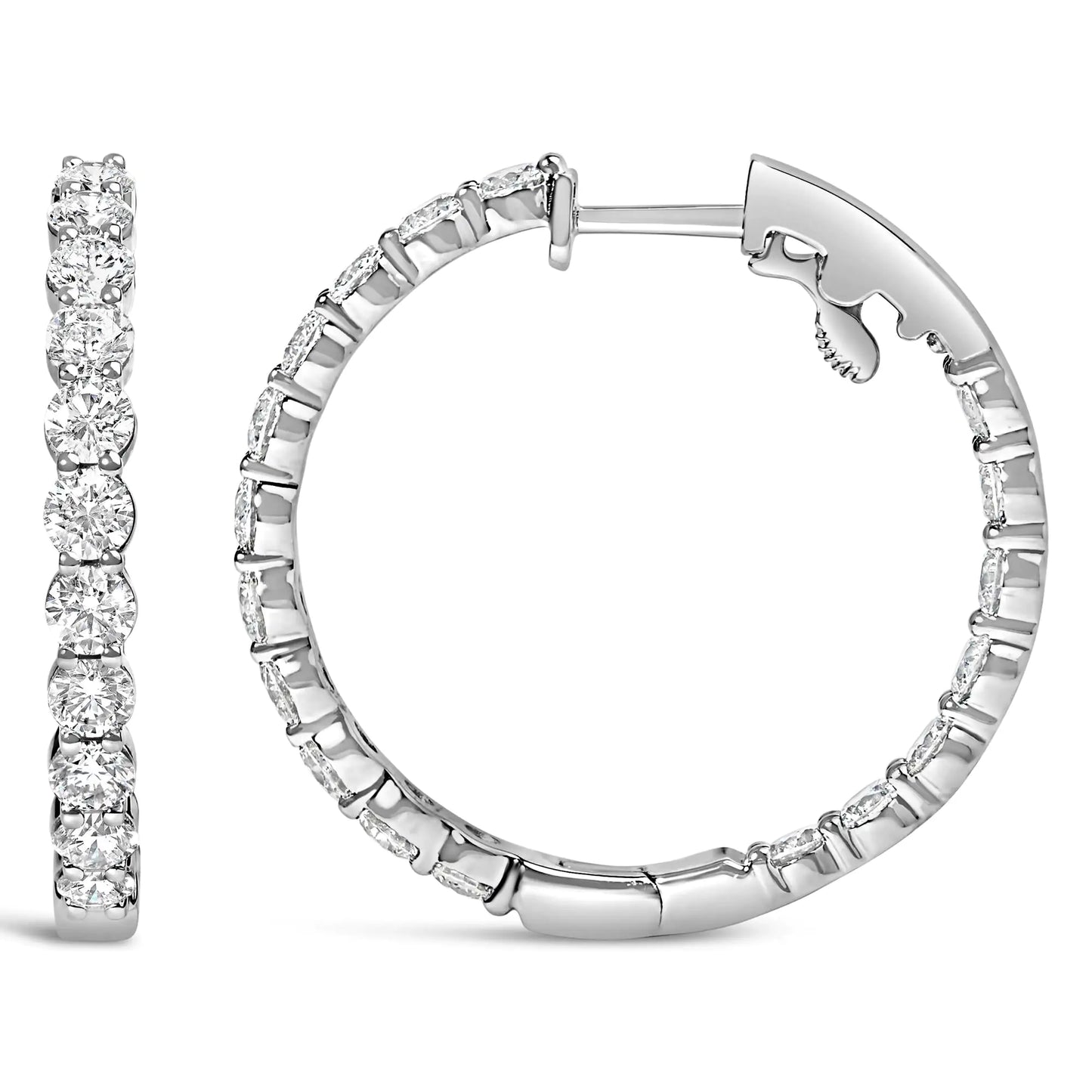 14K Gold Shared Prong Set Diamond Inside Out Hoop Earrings (G-H Color, SI2-I1 Clarity)