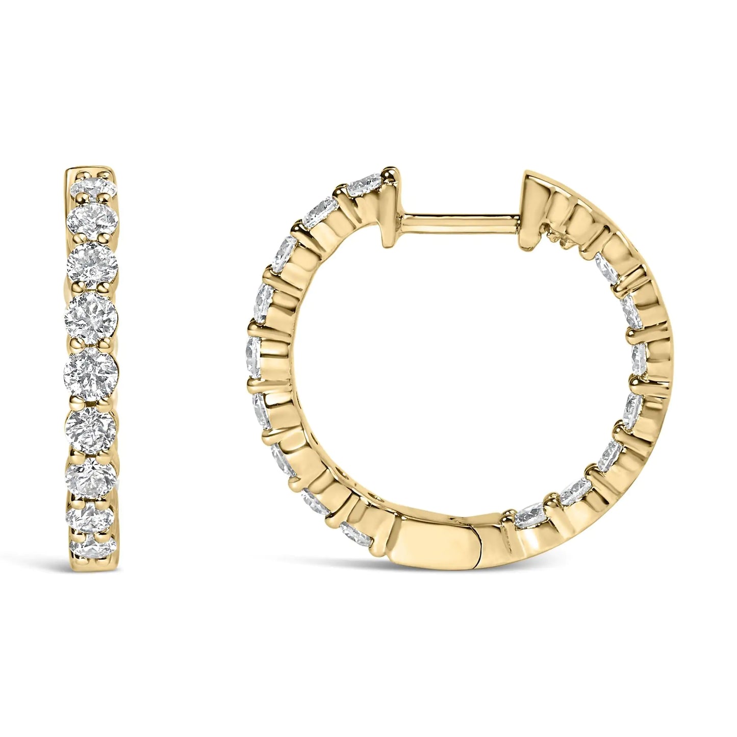 14K Gold Shared Prong Set Diamond Inside Out Hoop Earrings (G-H Color, SI2-I1 Clarity)