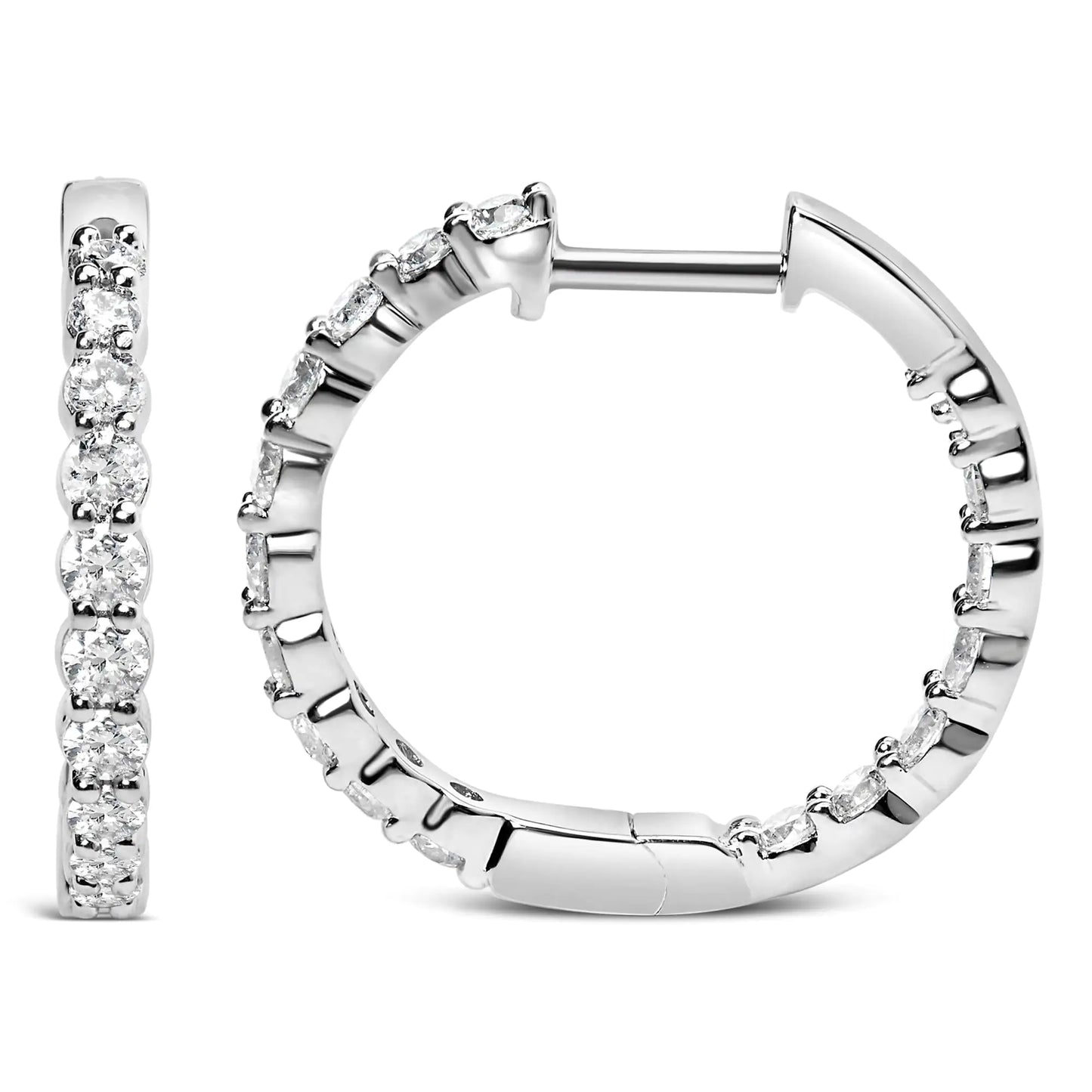 14K Gold Shared Prong Set Diamond Inside Out Hoop Earrings (G-H Color, SI2-I1 Clarity)