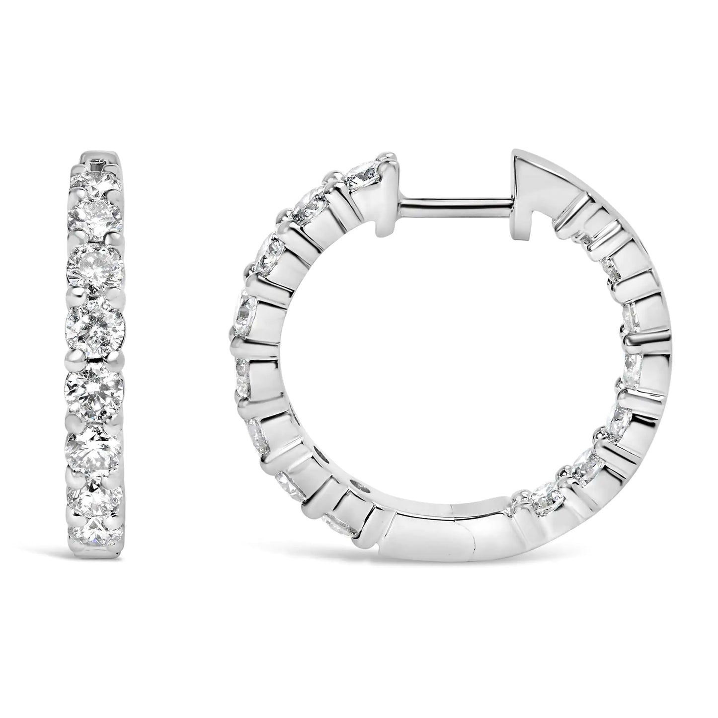 14K Gold Shared Prong Set Diamond Inside Out Hoop Earrings (G-H Color, SI2-I1 Clarity)