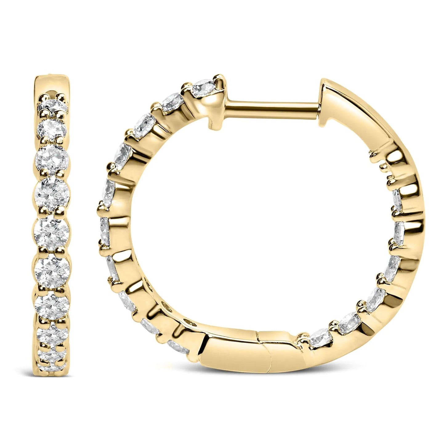 14K Gold Shared Prong Set Diamond Inside Out Hoop Earrings (G-H Color, SI2-I1 Clarity)