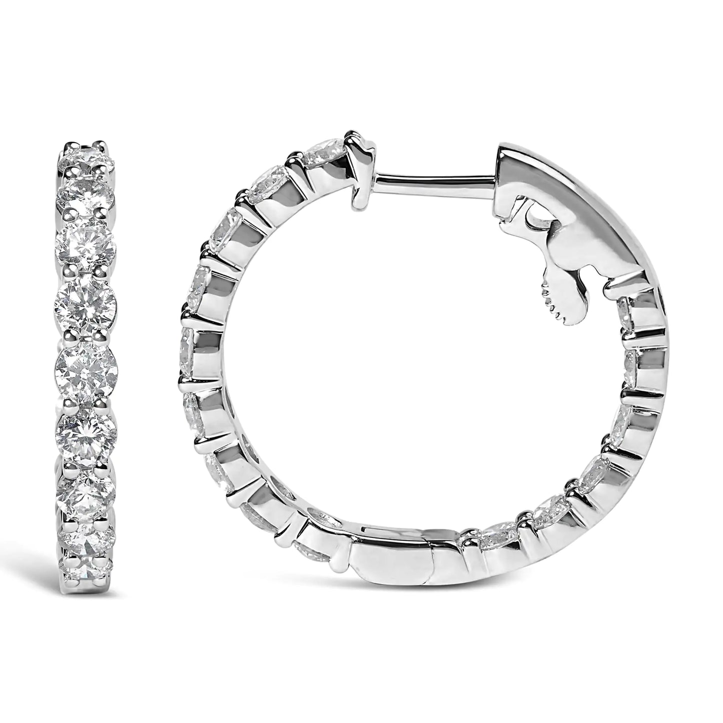 14K Gold Shared Prong Set Diamond Inside Out Hoop Earrings (G-H Color, SI2-I1 Clarity)