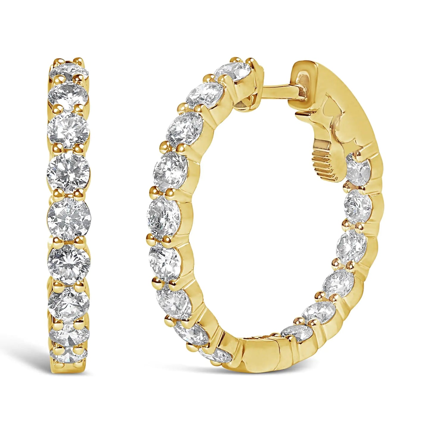 14K Gold Shared Prong Set Diamond Inside Out Hoop Earrings (G-H Color, SI2-I1 Clarity)