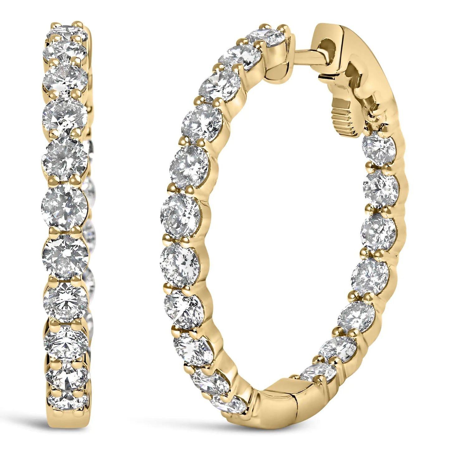 14K Gold Shared Prong Set Diamond Inside Out Hoop Earrings (G-H Color, SI2-I1 Clarity)