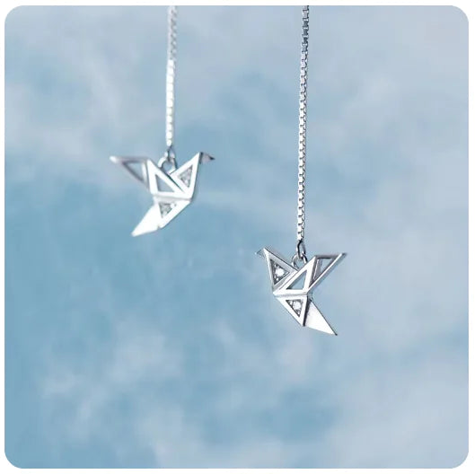 MloveAcc 925 Sterling Silver Fine Jewelry Origami Paper Crane Dangle Earrings Line for Women Girls Fashion Jewelry Gift