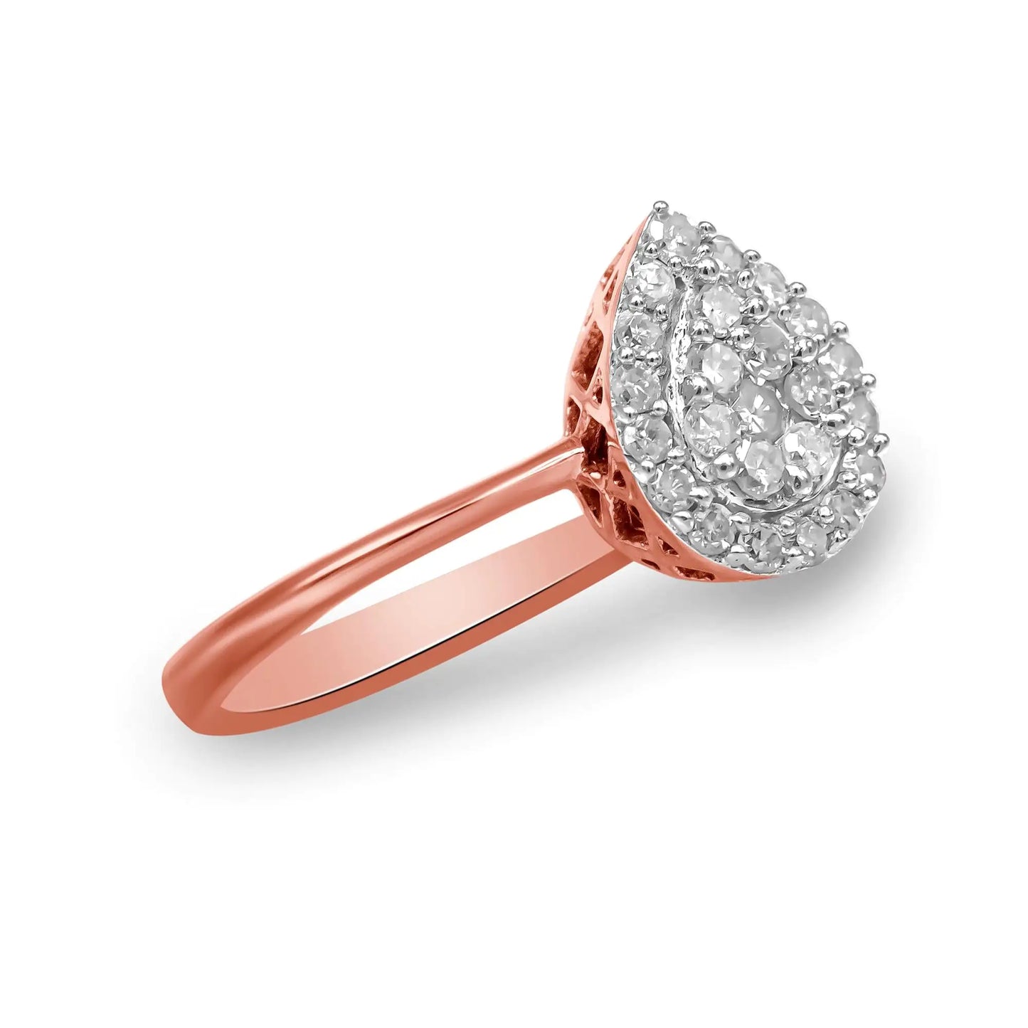 10K Rose Gold 3/8 Cttw Round-Cut Diamond Pear Promise Ring (I-J Color, I2-I3 Clarity)