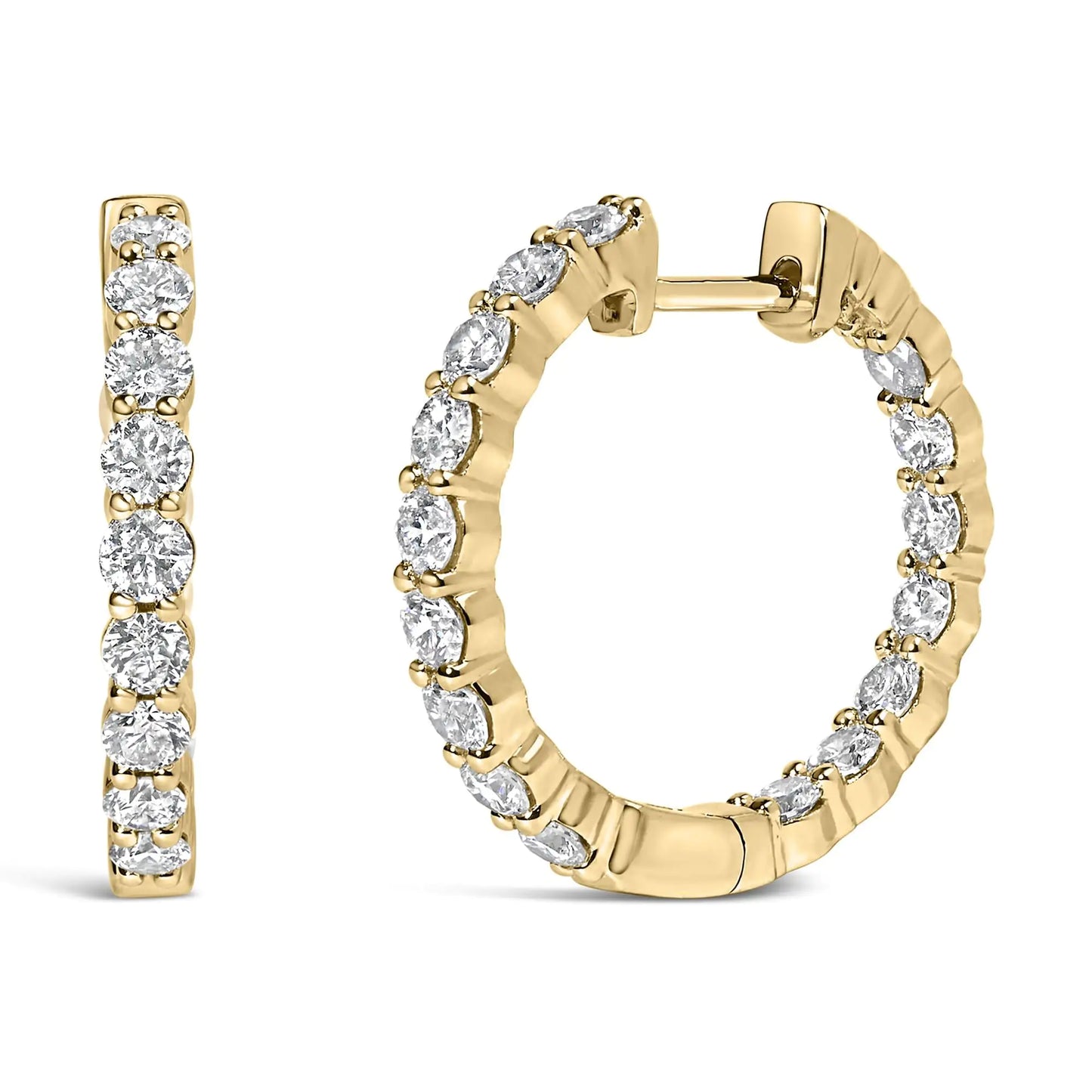 14K Gold Shared Prong Set Diamond Inside Out Hoop Earrings (G-H Color, SI2-I1 Clarity)