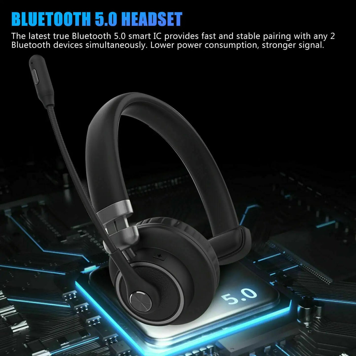 Wireless Headset Truck Driver Noise Cancelling Over-Head Bluetooth Headphones US