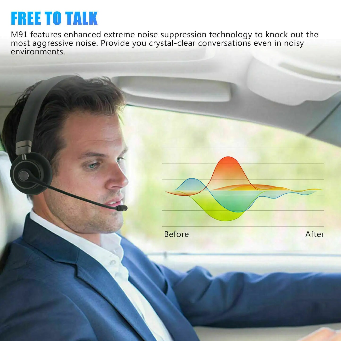 Wireless Headset Truck Driver Noise Cancelling Over-Head Bluetooth Headphones US