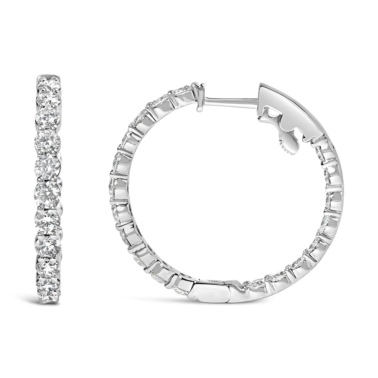 14K Gold Shared Prong Set Diamond Inside Out Hoop Earrings (G-H Color, SI2-I1 Clarity)