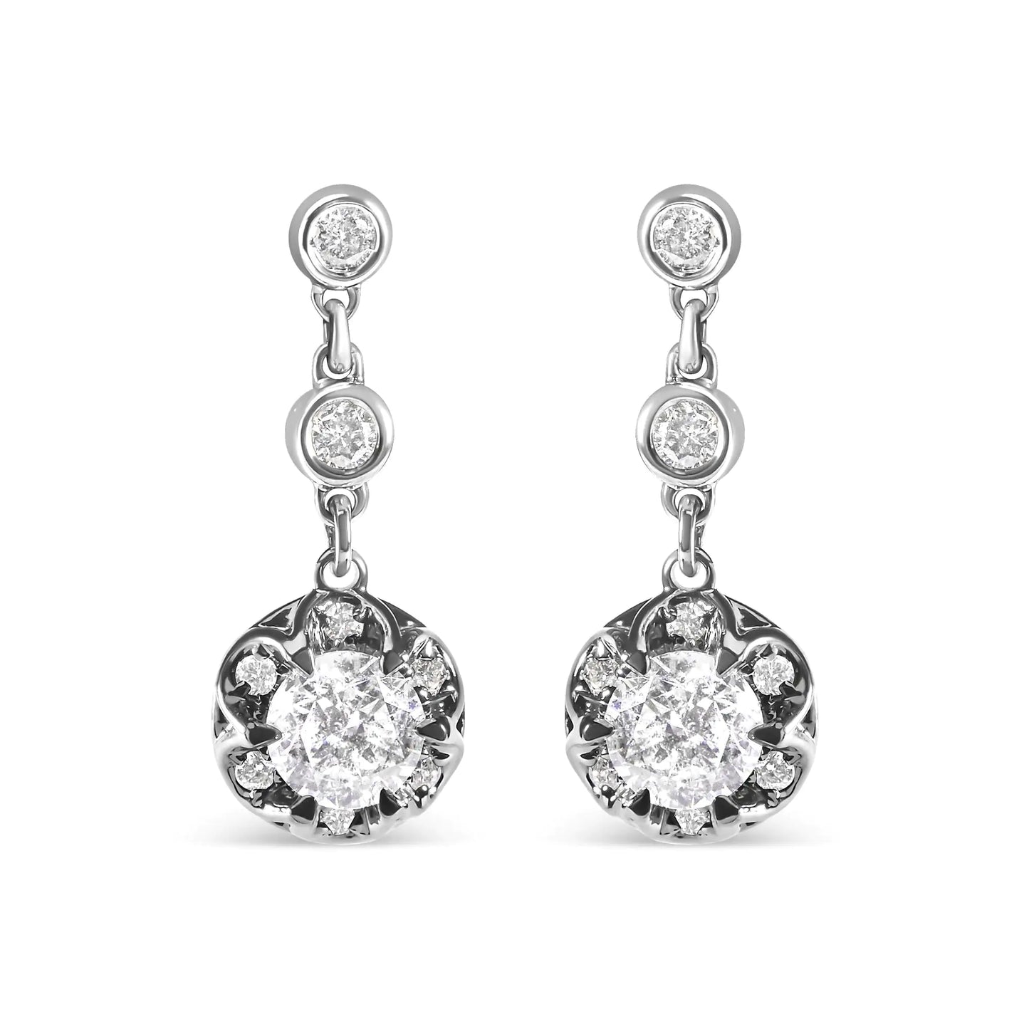 14k White Gold 5/8 Cttw Diamond Halo Drop and Dangle Earrings Stud with Bale (I-J Color, I1-I2 Clarity)