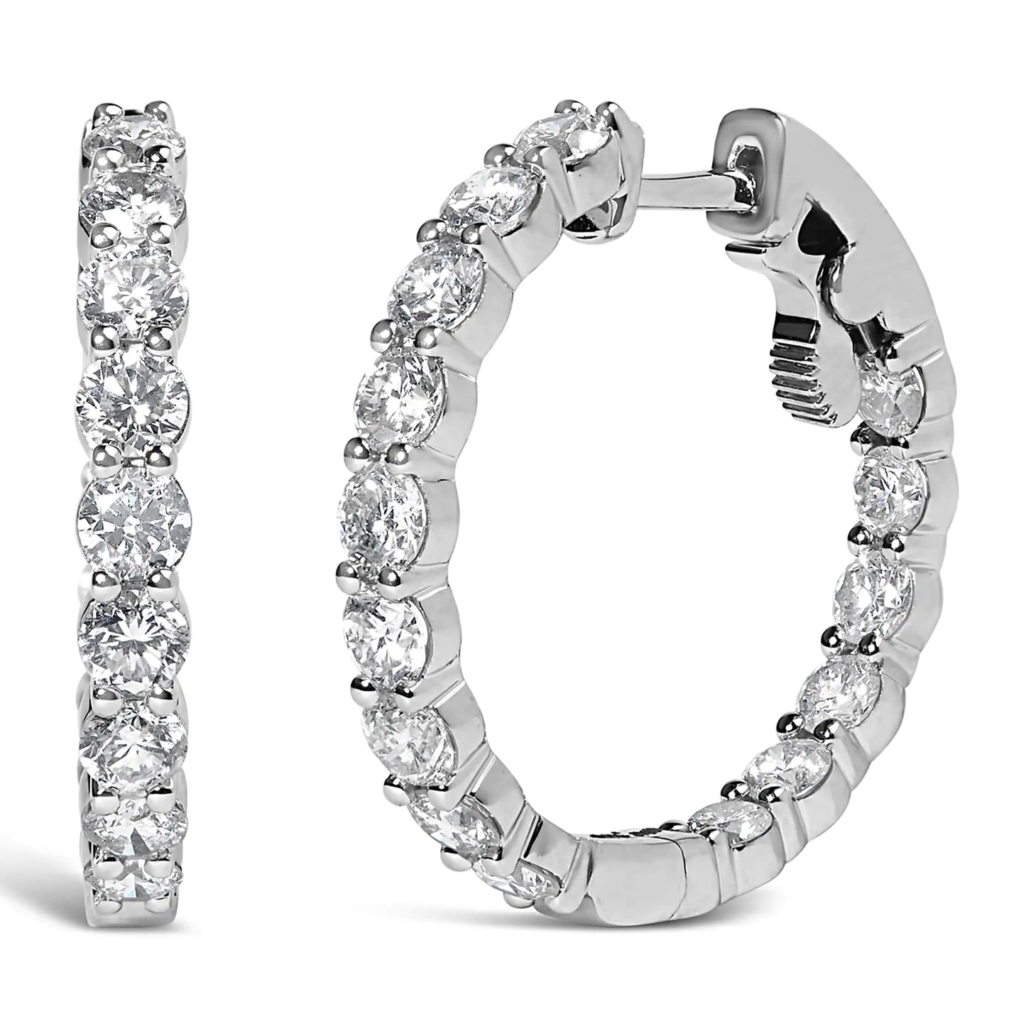 14K Gold Shared Prong Set Diamond Inside Out Hoop Earrings (G-H Color, SI2-I1 Clarity)