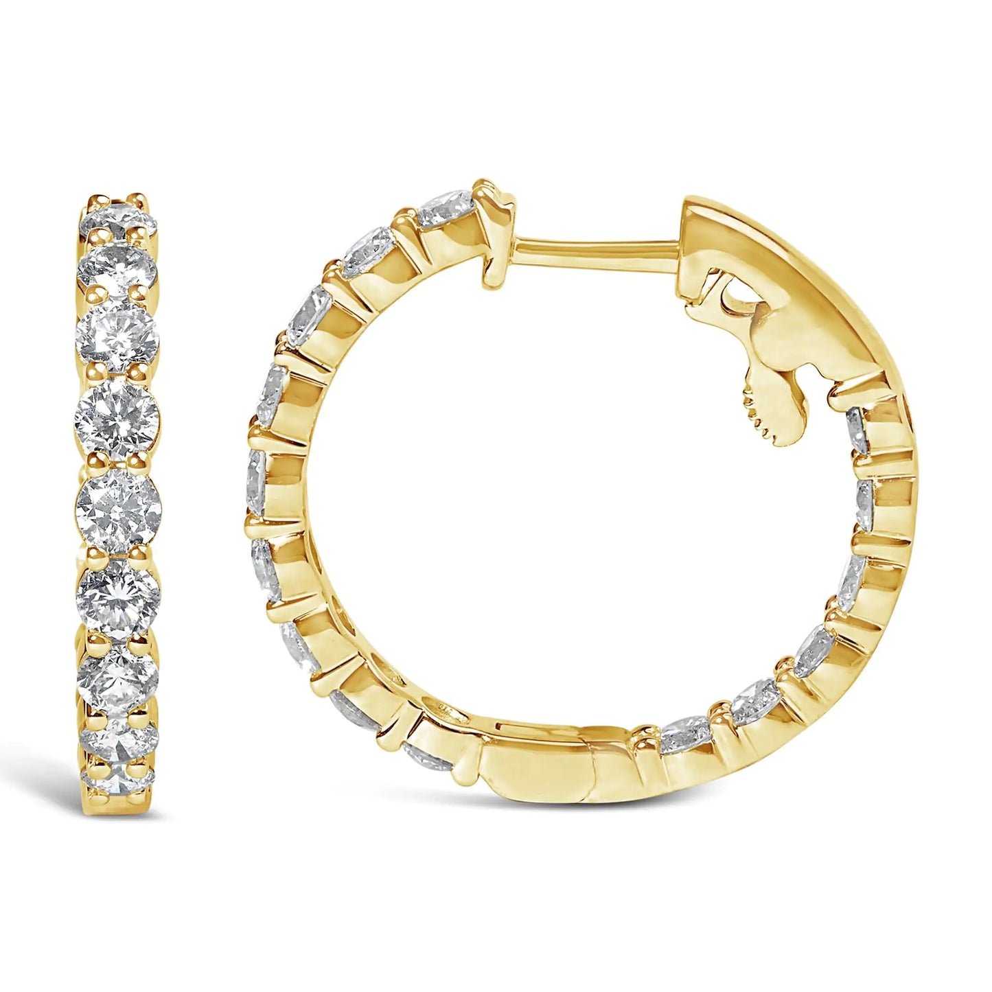 14K Gold Shared Prong Set Diamond Inside Out Hoop Earrings (G-H Color, SI2-I1 Clarity)