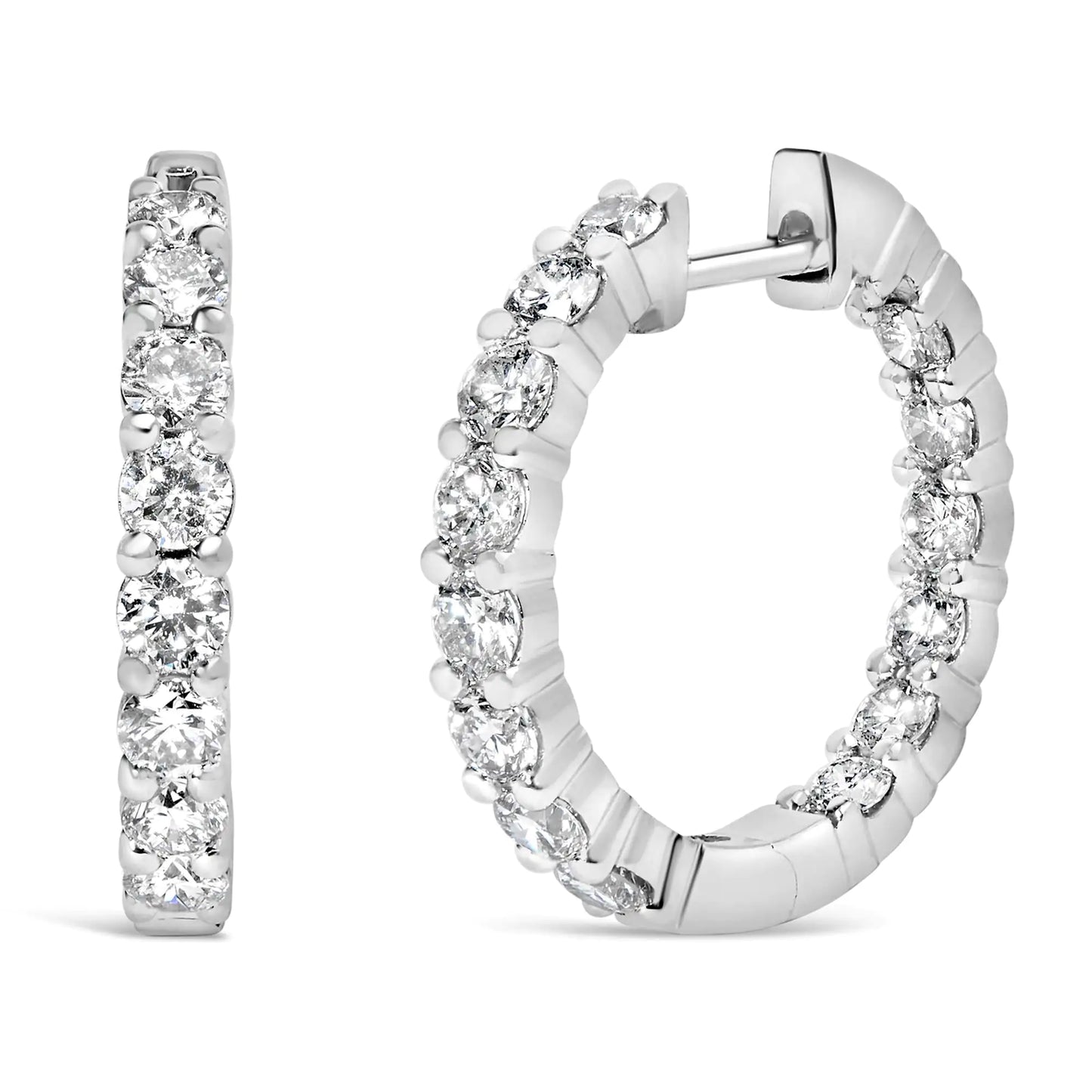 14K Gold Shared Prong Set Diamond Inside Out Hoop Earrings (G-H Color, SI2-I1 Clarity)